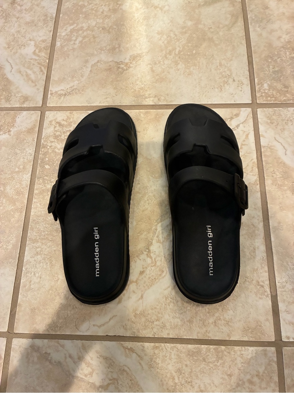 Madden Girl Black Buckle Slide Sandals